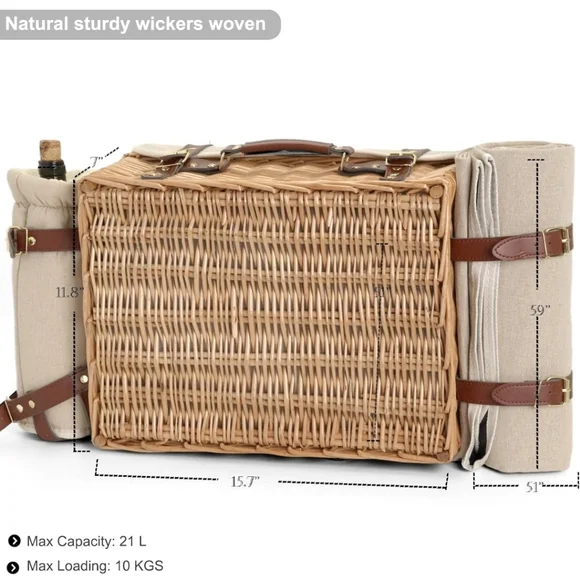 Multifunctional Wicker Picnic Basket Set for 2 with Blanket & Picnic Table - Picture 3 of 11